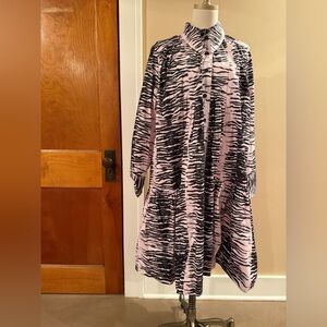 Ganni Black and Pink Printed Cotton Poplin Dress